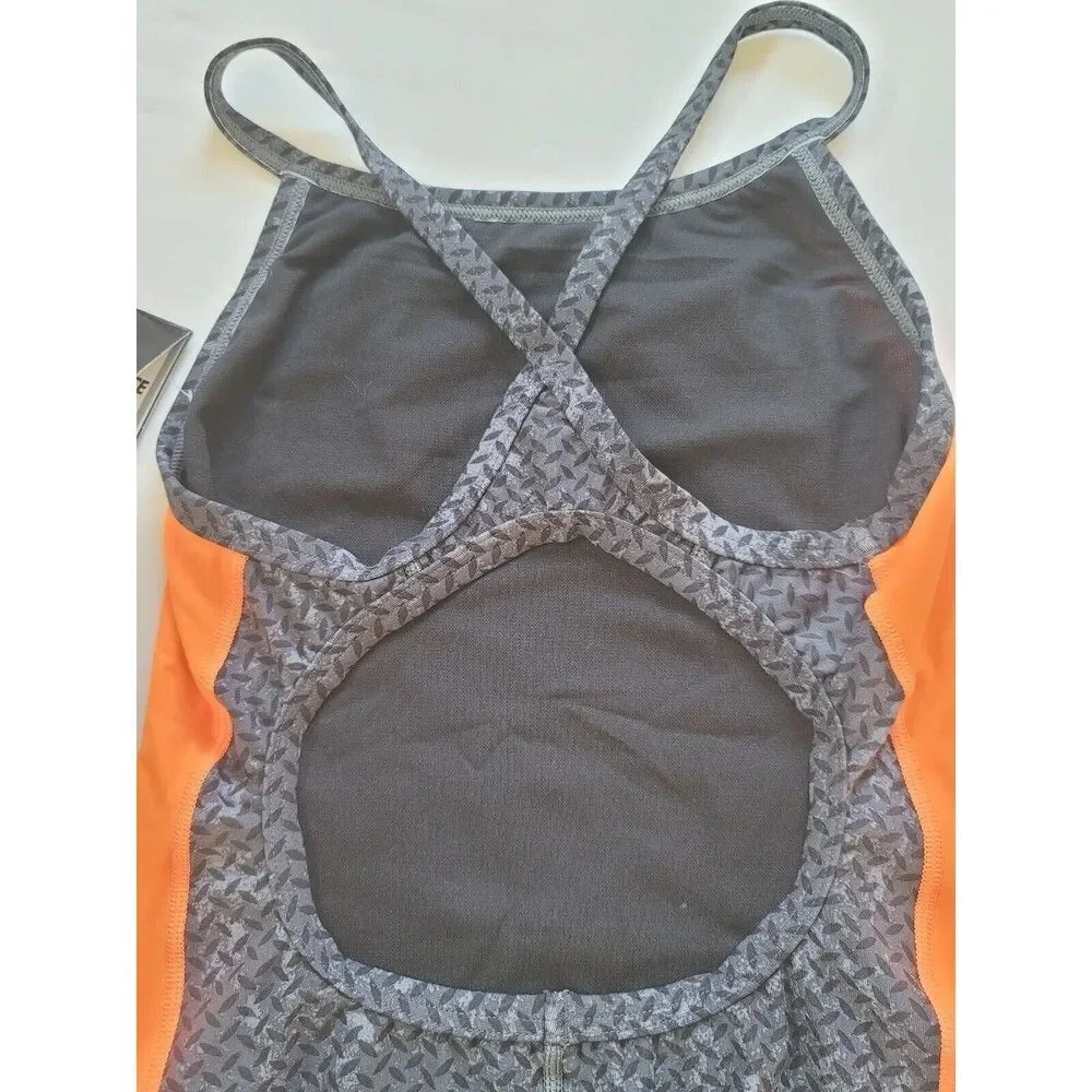TYR Female Durafast Elite DiamondFit Swimsuit Black Orange, Size 34/M/8